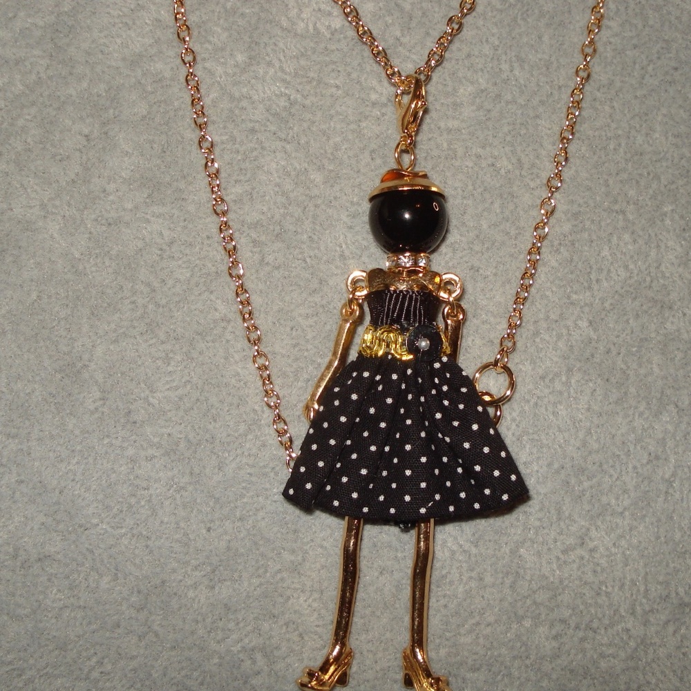 Fashion Rhinestone Heart Lady Pendant Necklace-Purse/Jacket Charm Legs/Arms Move
